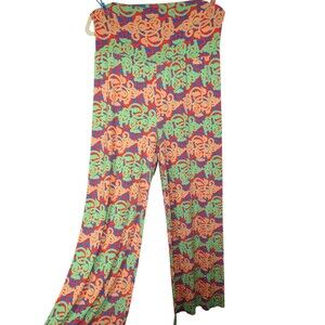 New Mode U.S.A. Multicolor Scroll Print Retro Boho Wide Leg Pants Size L